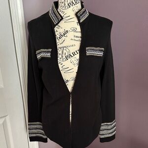Elegant Black Women's thin Jacket with Embroidered Details